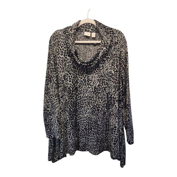 Chico’s Leopard Print L/S Slouchy Cowl Neck Tunic Size 3 (18) PLUS Lagenlook - Picture 1 of 8